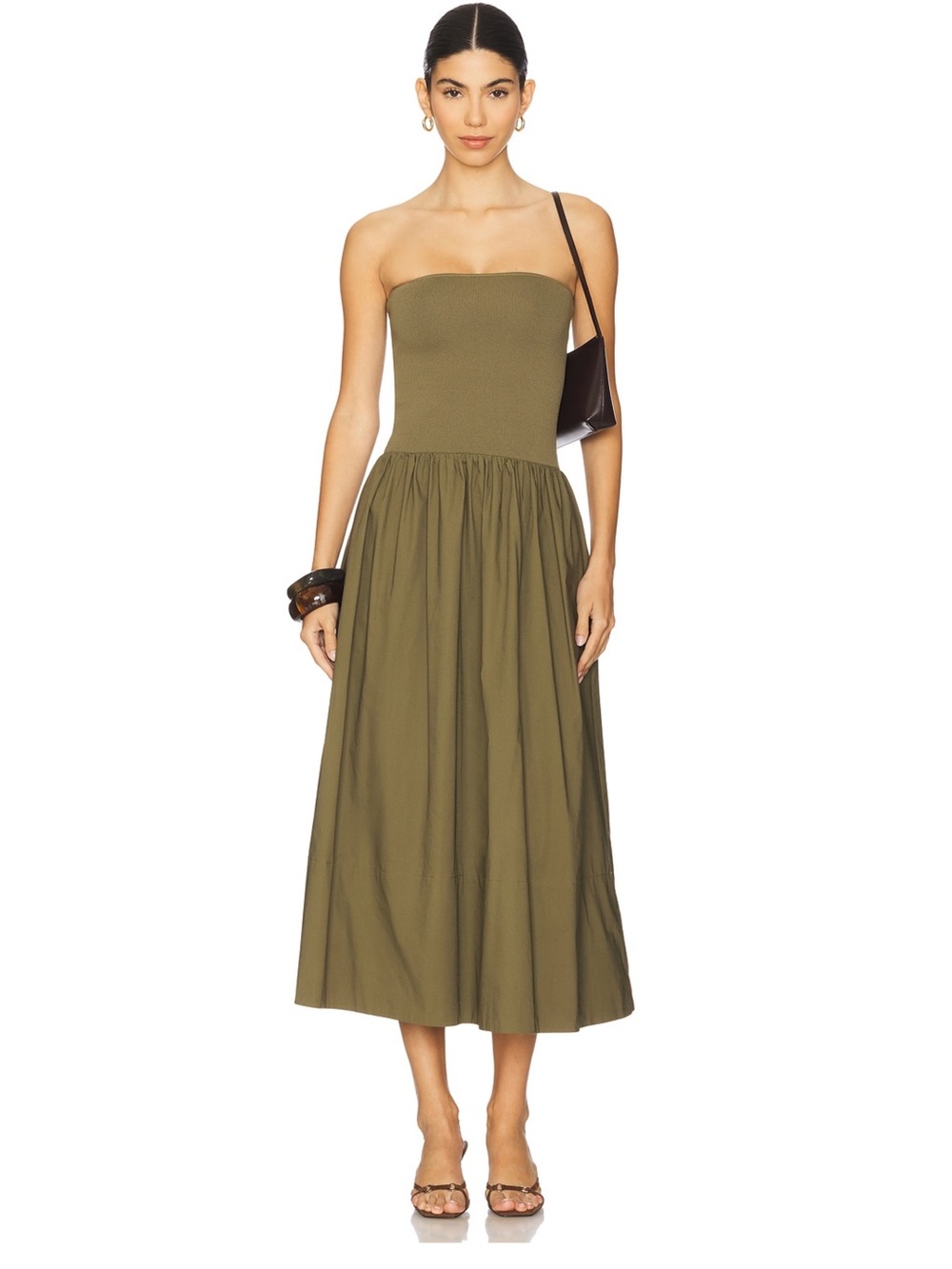 pistola Olive Green Strapless Tube Midi Dress